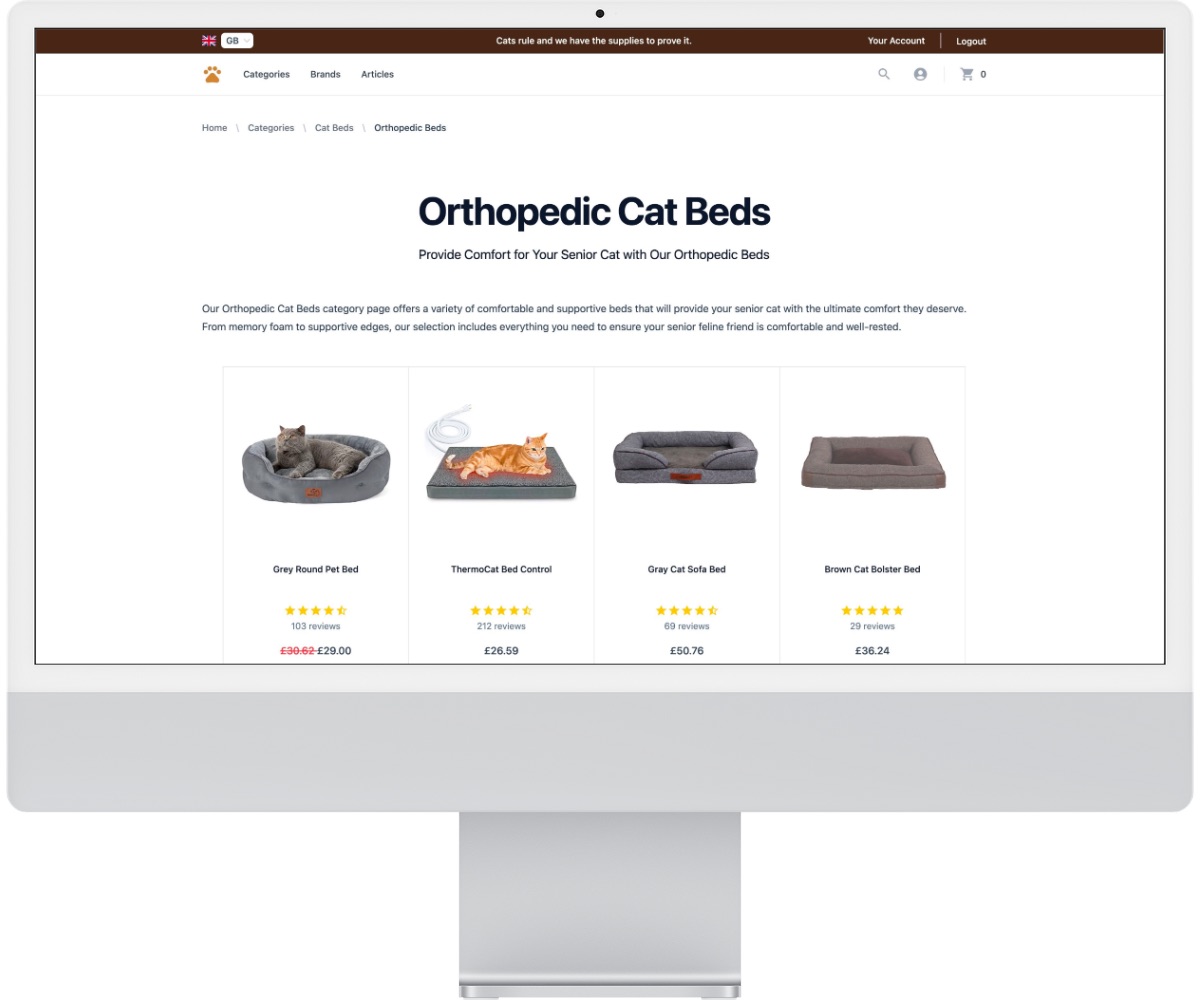 Screenshot of the Category page products section