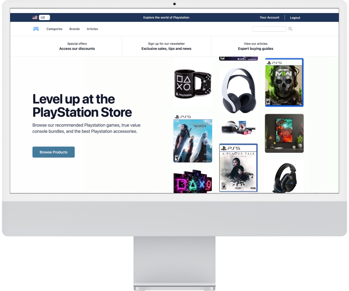 Screenshot of the Homepage products section