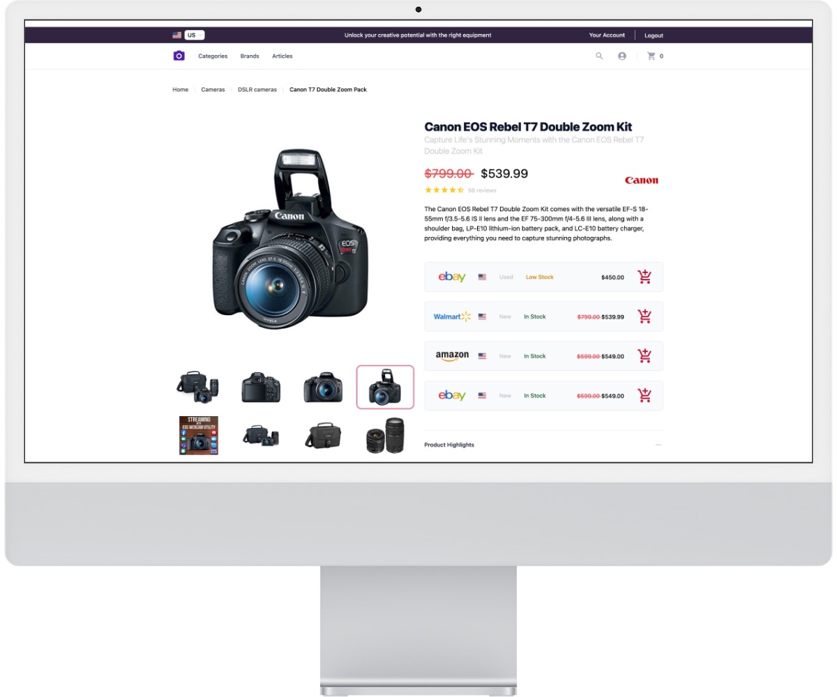 Screenshot of the Product page